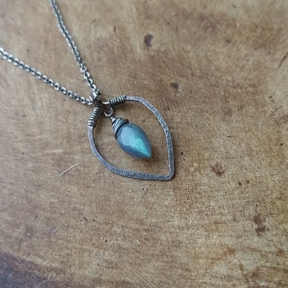 925 Sterling Silver Hammered Labradorite Handmade Necklace